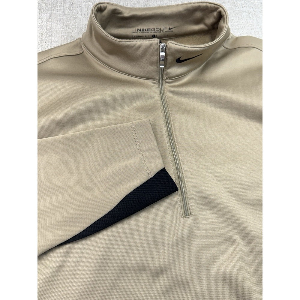 Nike Golf Sweater Mens‎ Large Beige ThermaFit 1/4 Zip Mock Neck Fleece Lined
